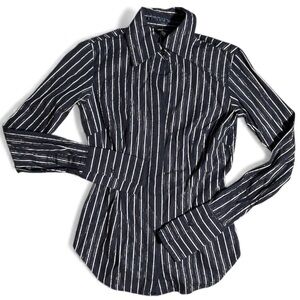 Moda International Office Siren Striped Keyhole Glittery Button Up Blouse XS